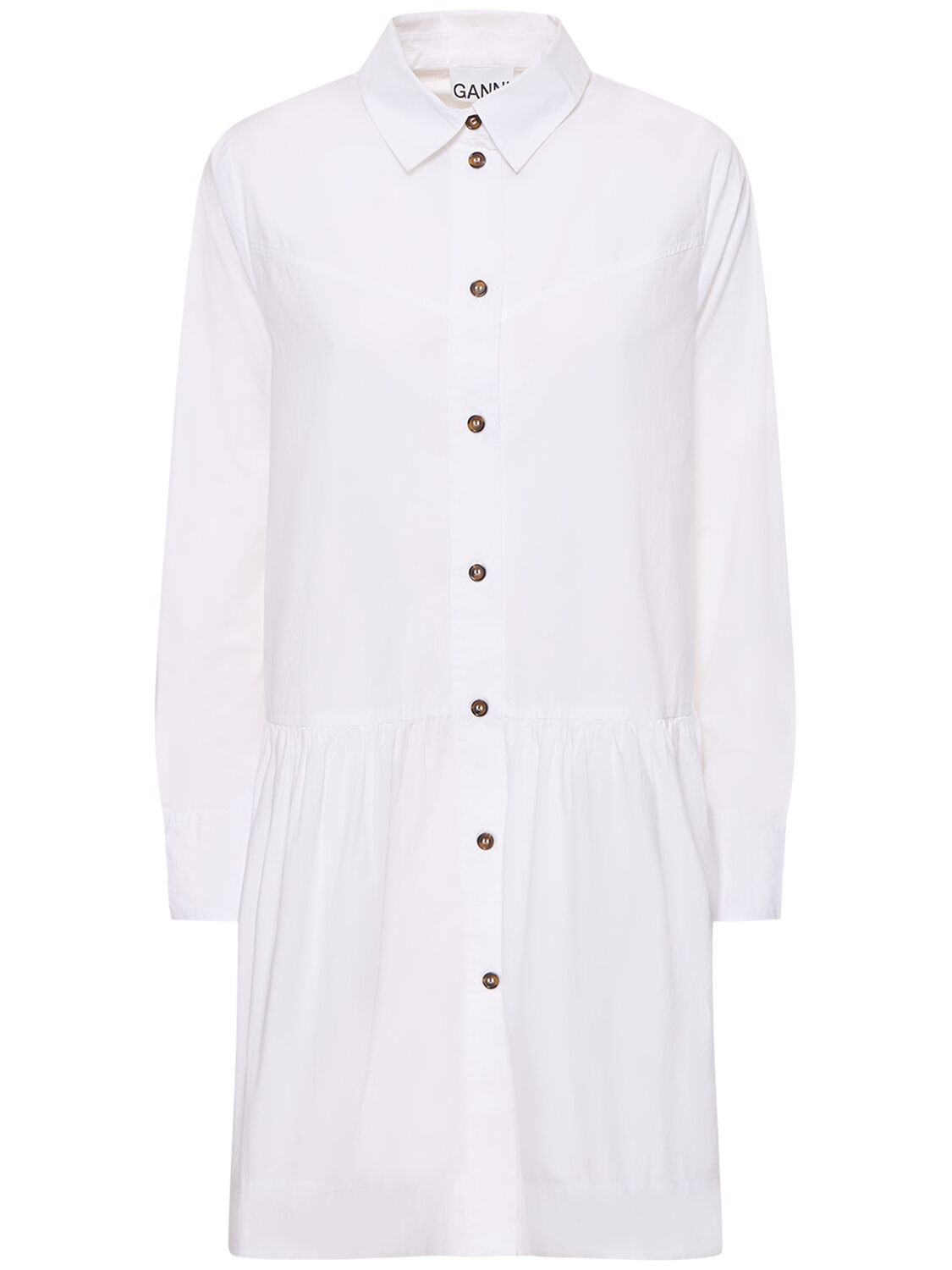 Ganni Cotton Poplin Mini Shirt Dress In Bright White
