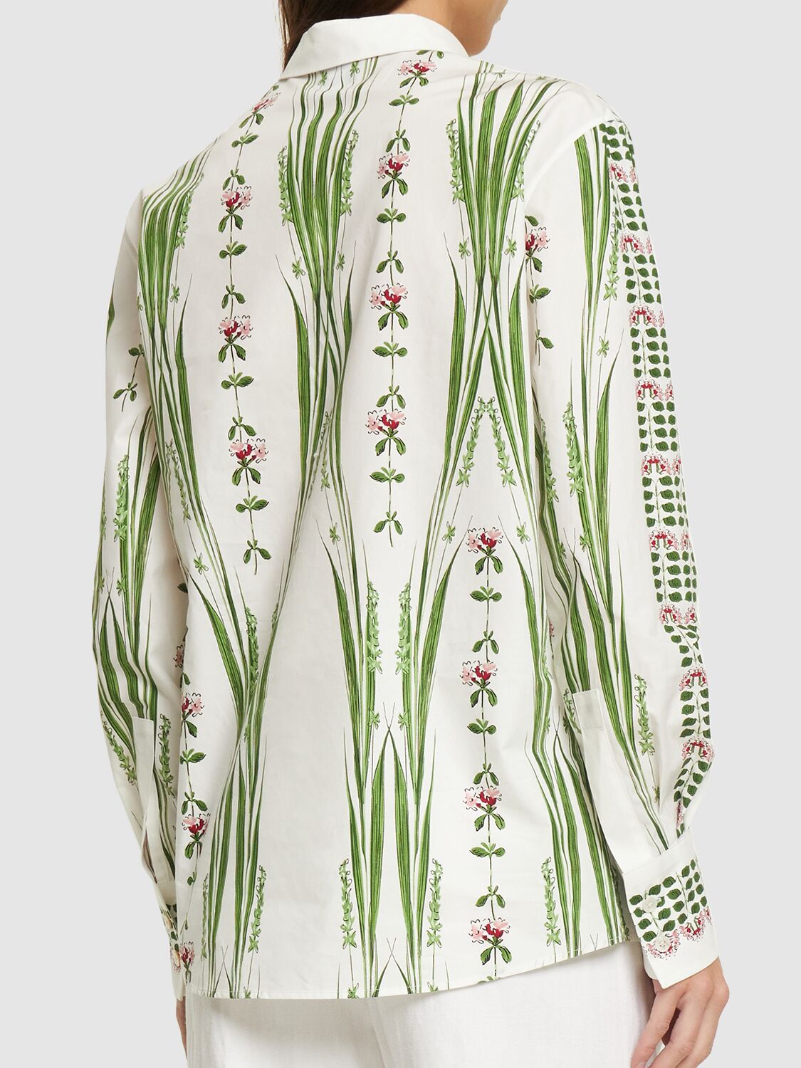 Shop Giambattista Valli Printed Cotton Poplin Blouse In Weiss,grün