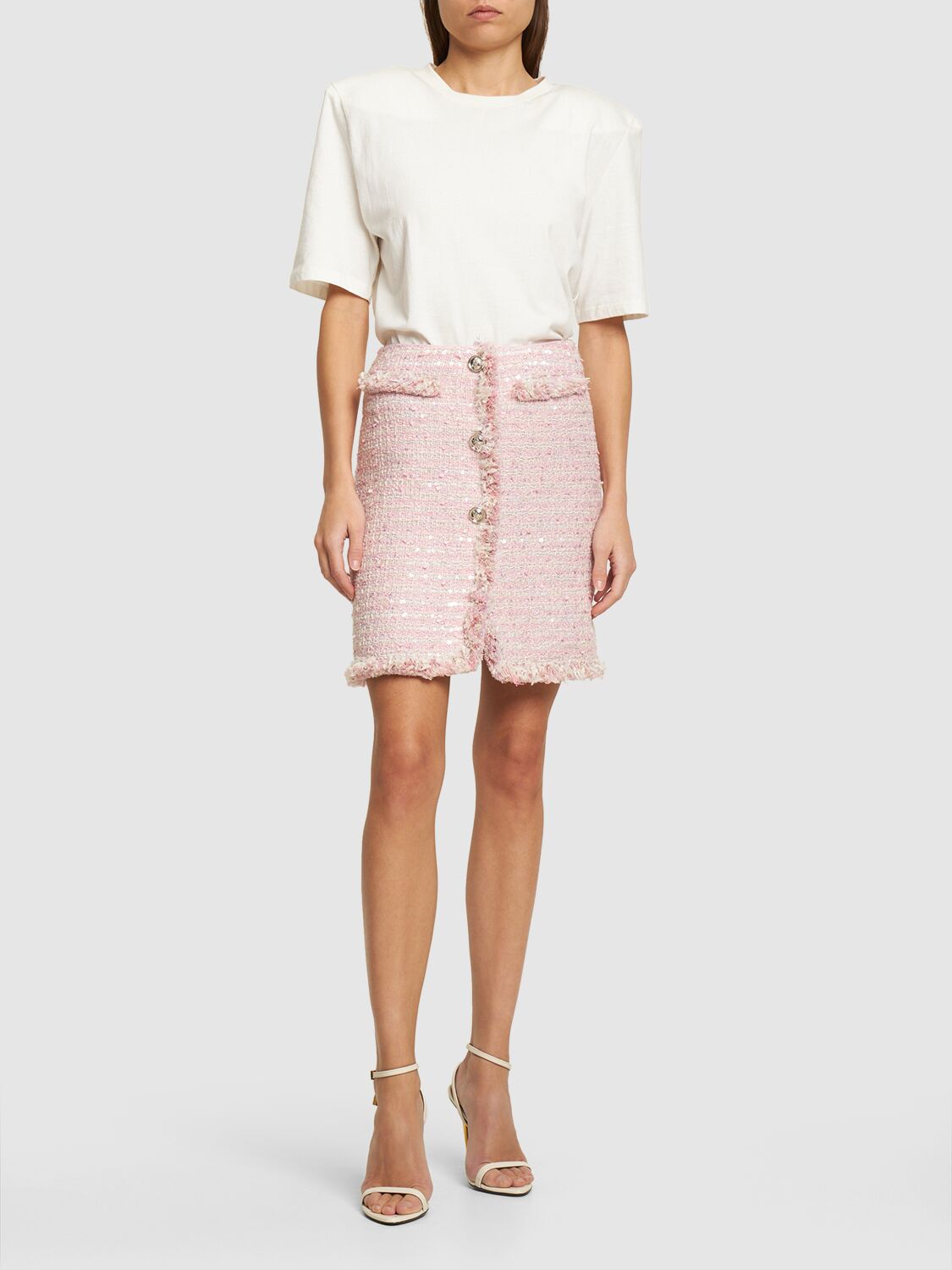 Shop Giambattista Valli Cotton Bouclé Blend Mini Skirt In Weiss,rosa