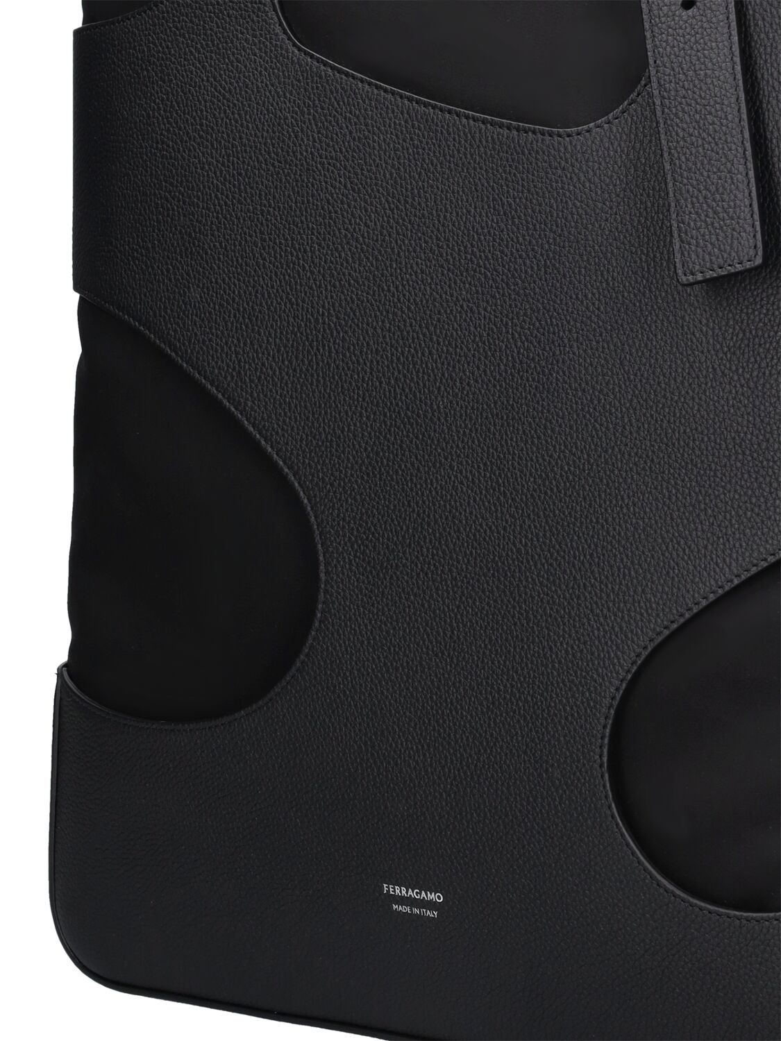 Cut Out Leather Logo Tote Bag