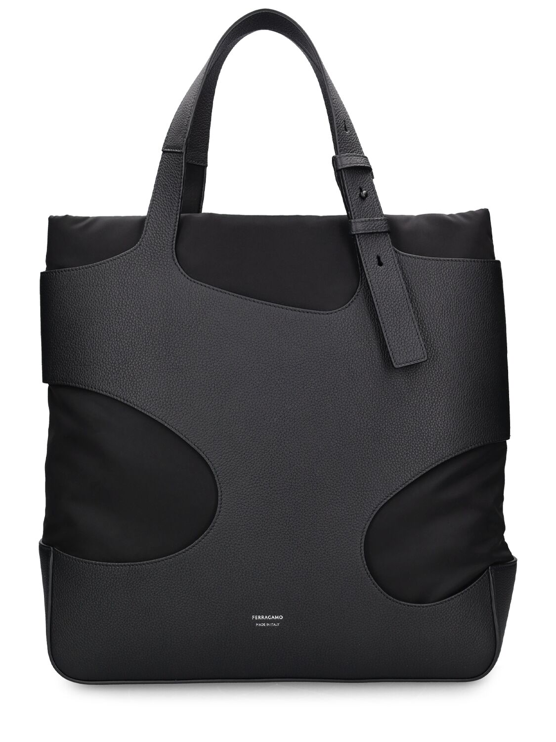 Ferragamo Cut Out Leather Logo Tote Bag In Black