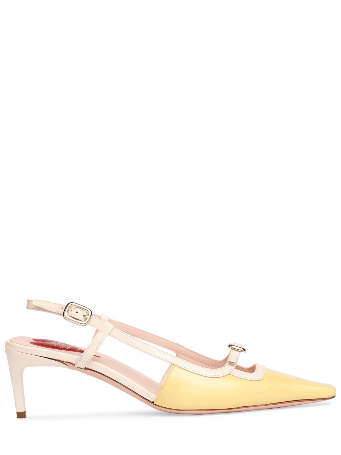 Roger Vivier 55mm Mini Buckle Patent Leather Pumps In Yellow,offwhite