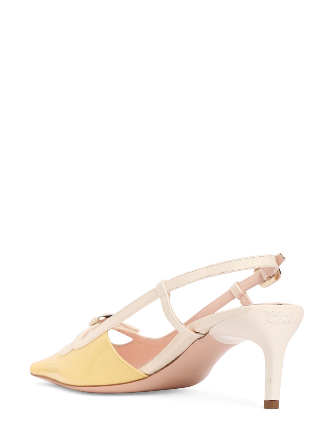 Shop Roger Vivier 55mm Mini Buckle Patent Leather Pumps In Yellow,offwhite