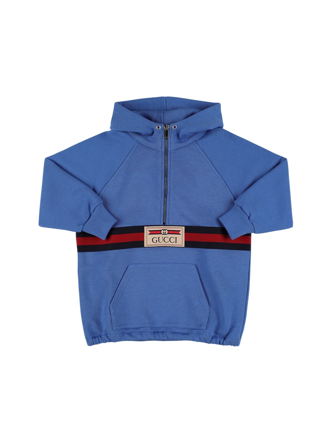 Gucci Kids' Cotton Sweatshirt Hoodie W/ Web In Blue,multi