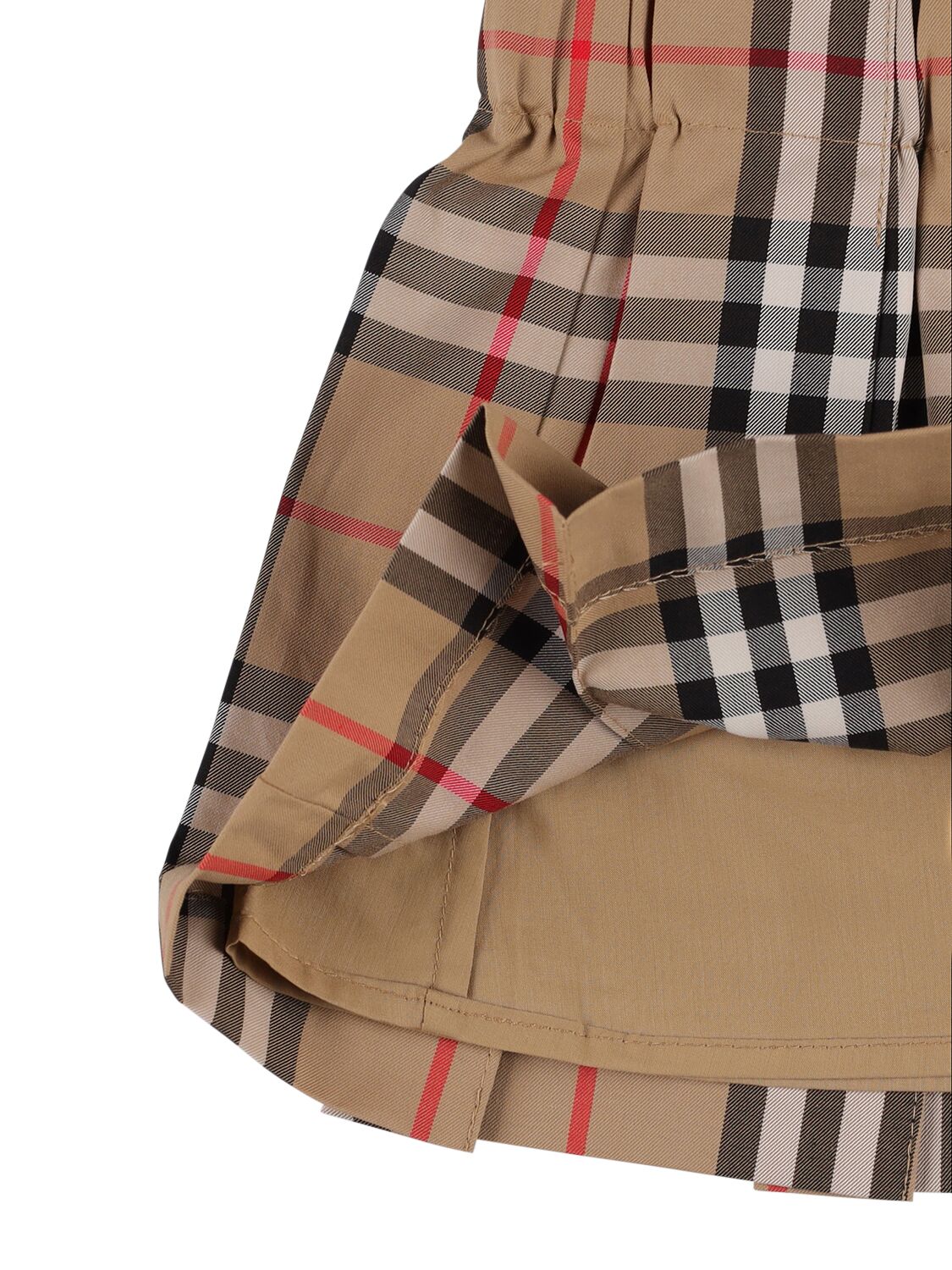 BURBERRY CHECK PRINT PLEATED COTTON SKIRT 