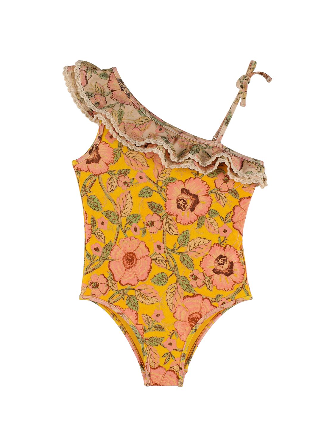 Zimmermann Kids' Floral Print Lycra Bodyswim In Yellow