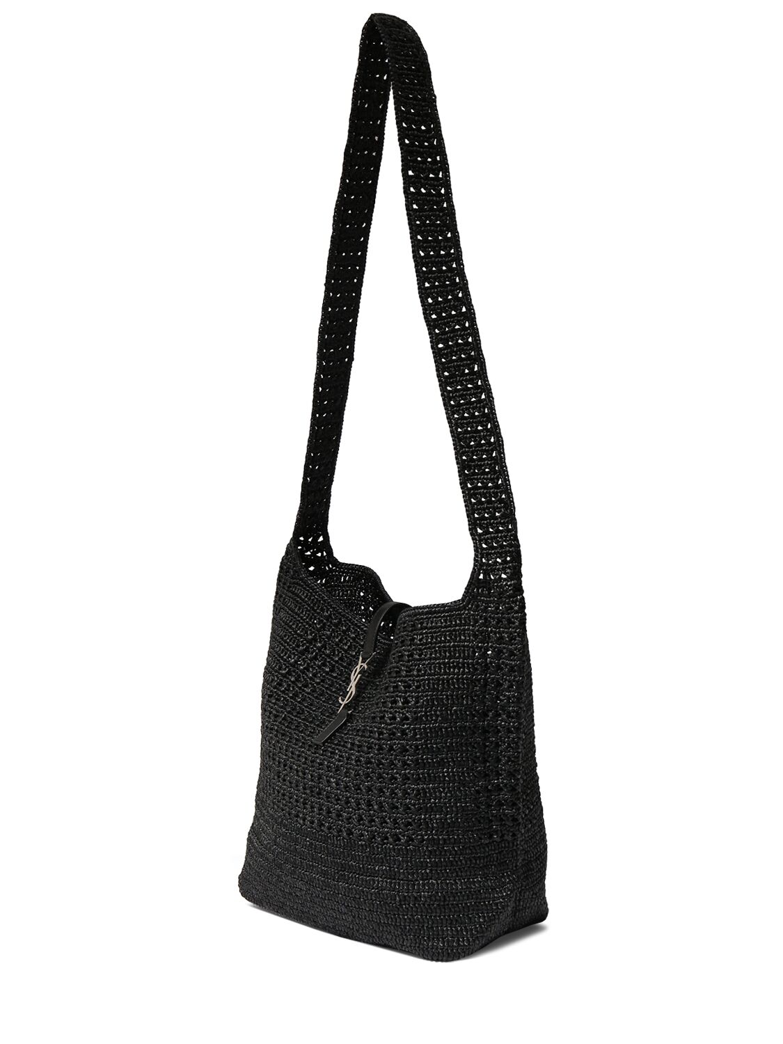 Shop Saint Laurent Le 5 À 7 Medium Raffia Crossbody Bag In Black