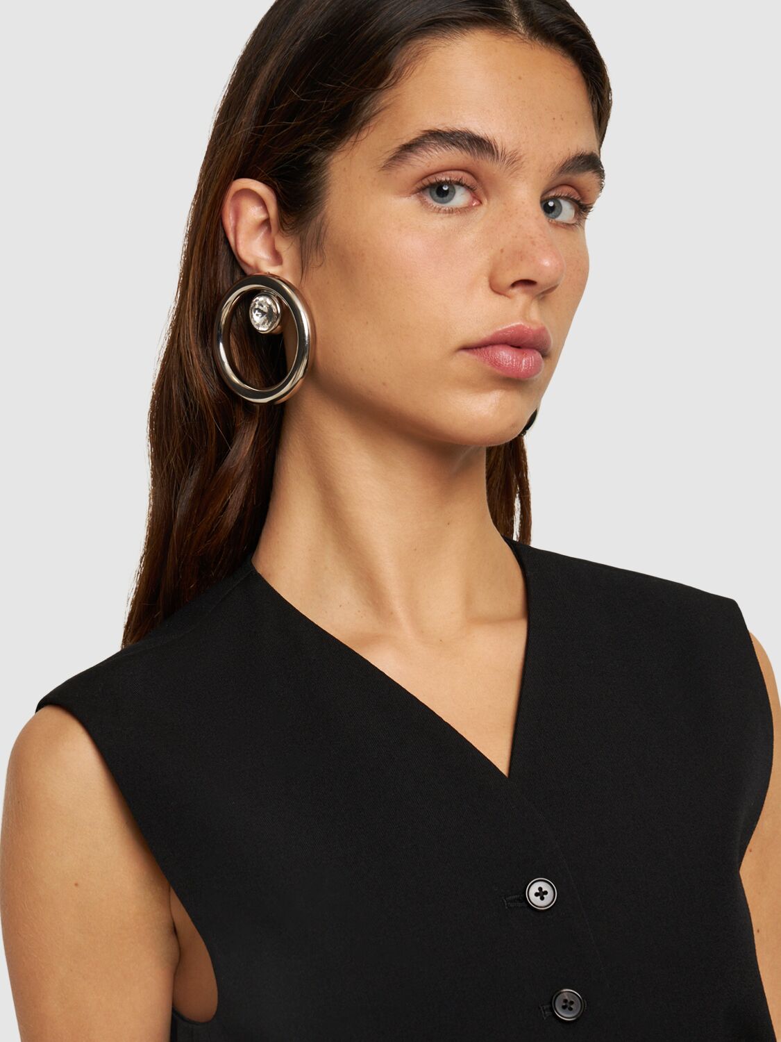 Shop Alessandra Rich Hoop Crystal Earrings In Silver