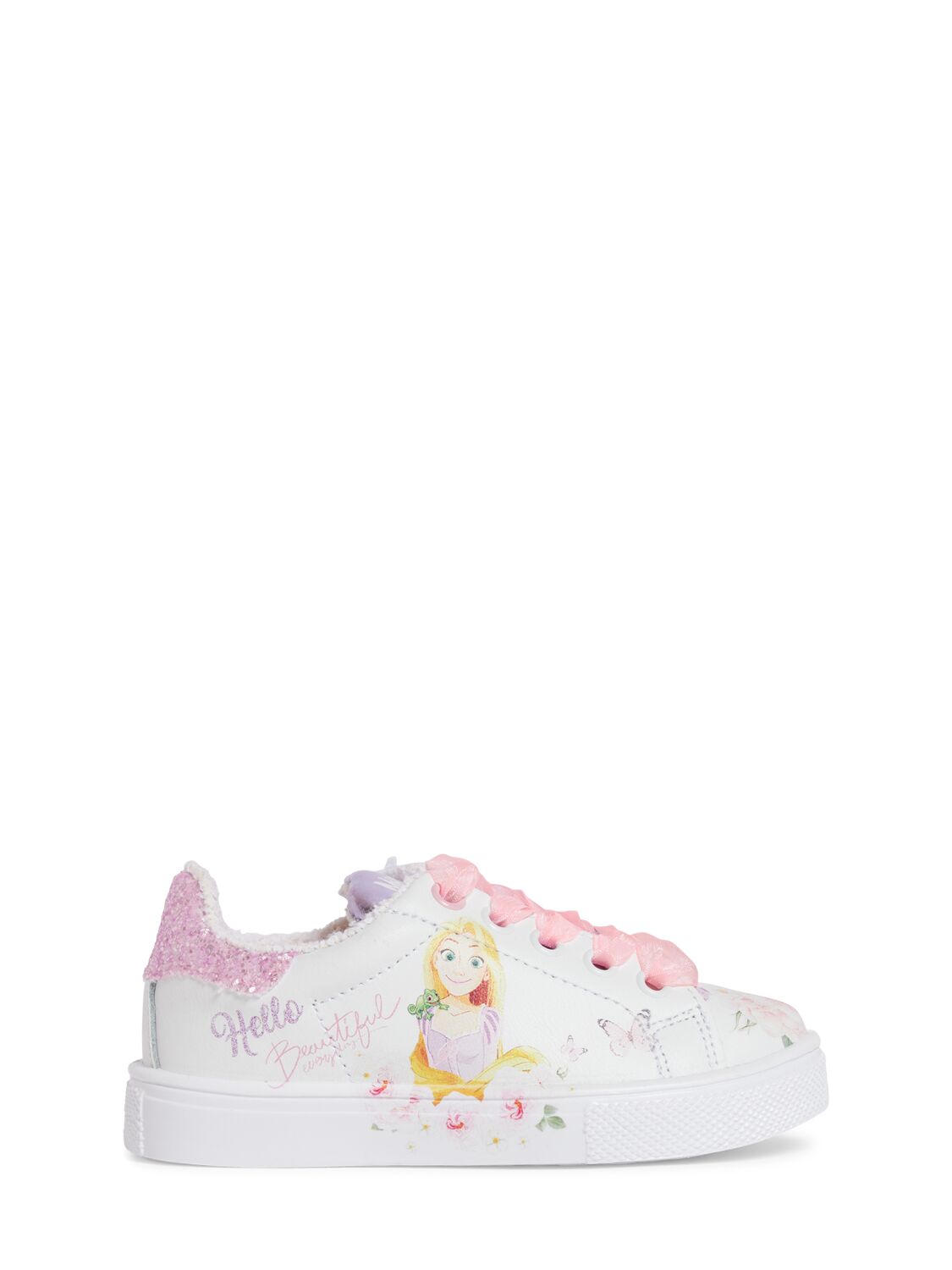 Monnalisa Kids' Frozen Printed Leather Sneakers In White,pink