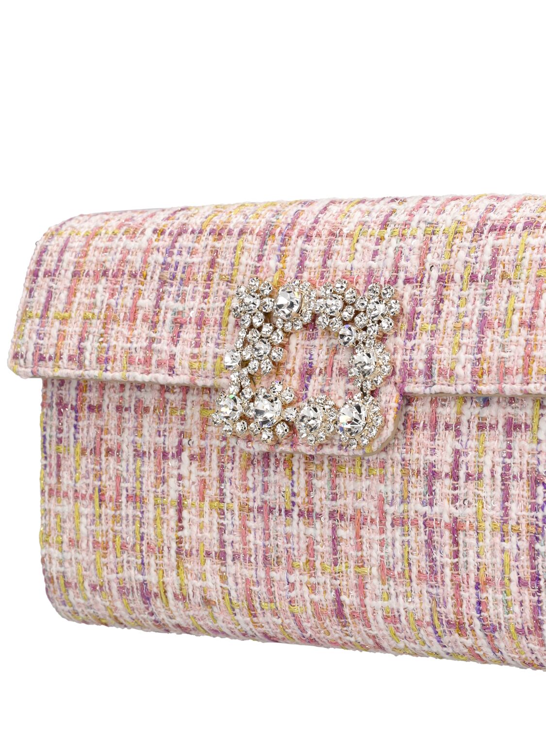 Shop Roger Vivier Crystal Flower Buckle Envelope Clutch In Sakura