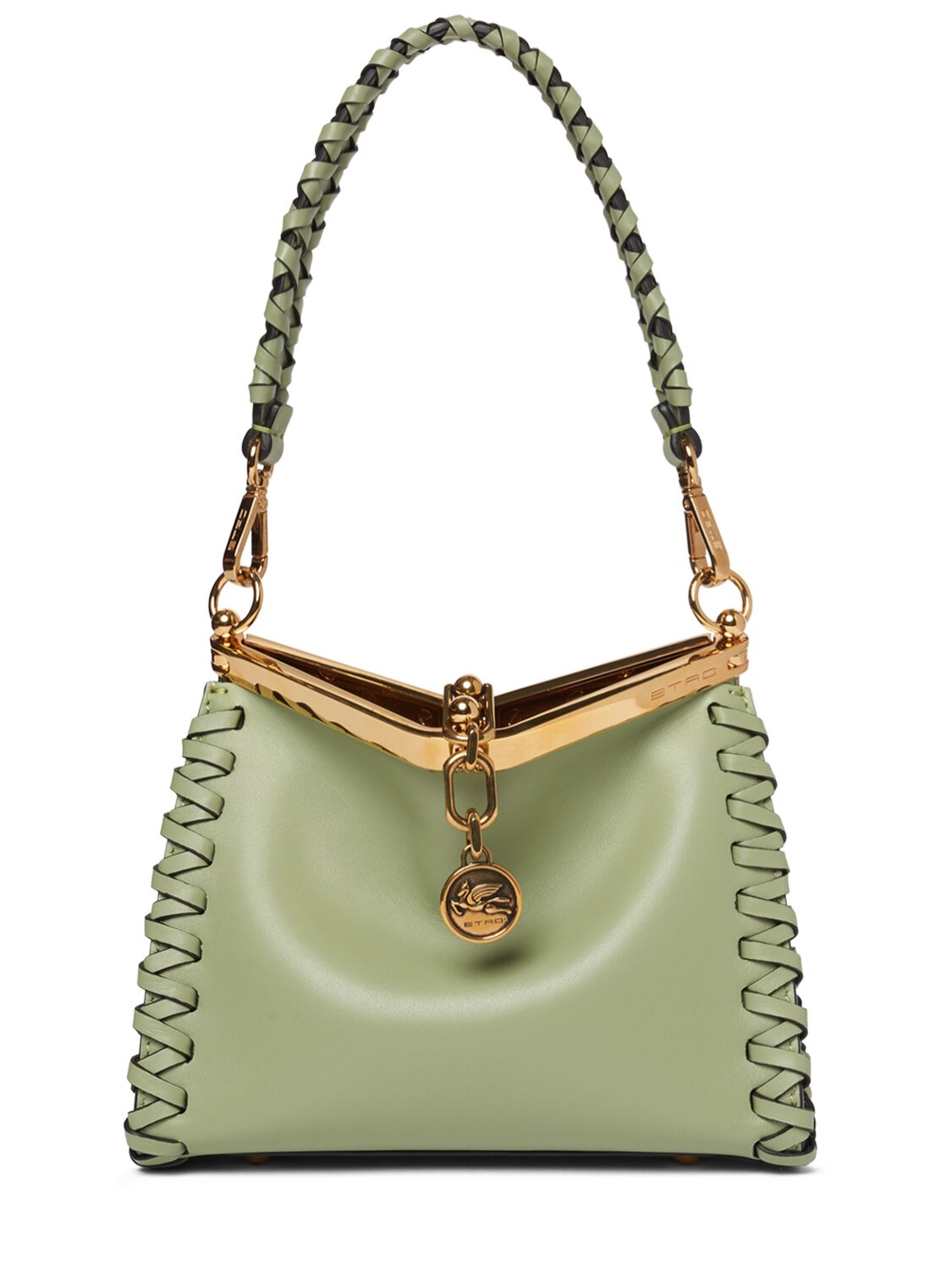 Etro Small Vela Braided Leather Bag In Green