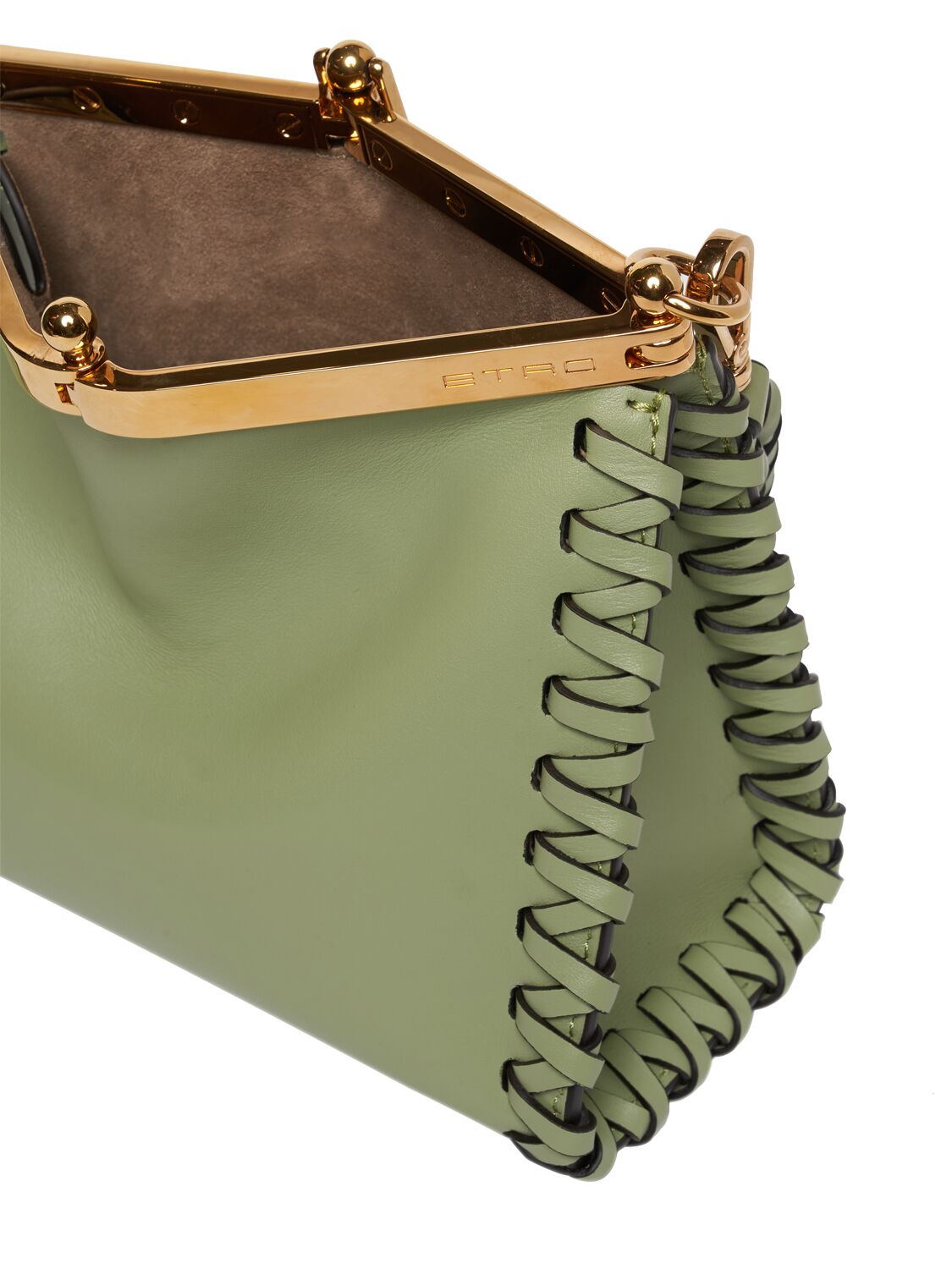 Shop Etro Small Vela Braided Leather Bag In Green