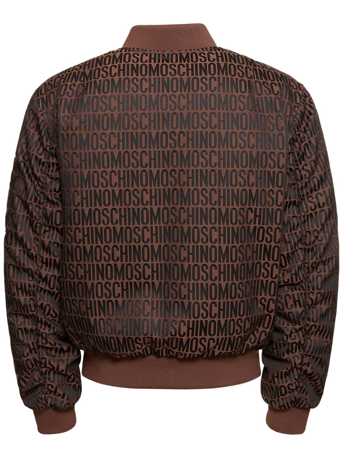 Shop Moschino Logo Cotton Blend Bomber Jacket In Brown