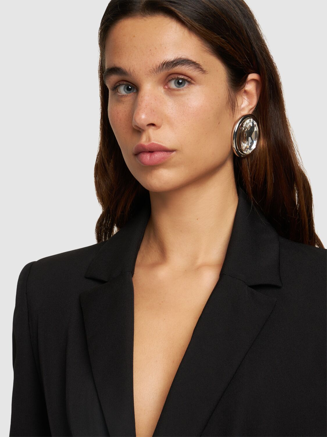 Shop Alessandra Rich Oval Crystal Stud Earrings In Silver