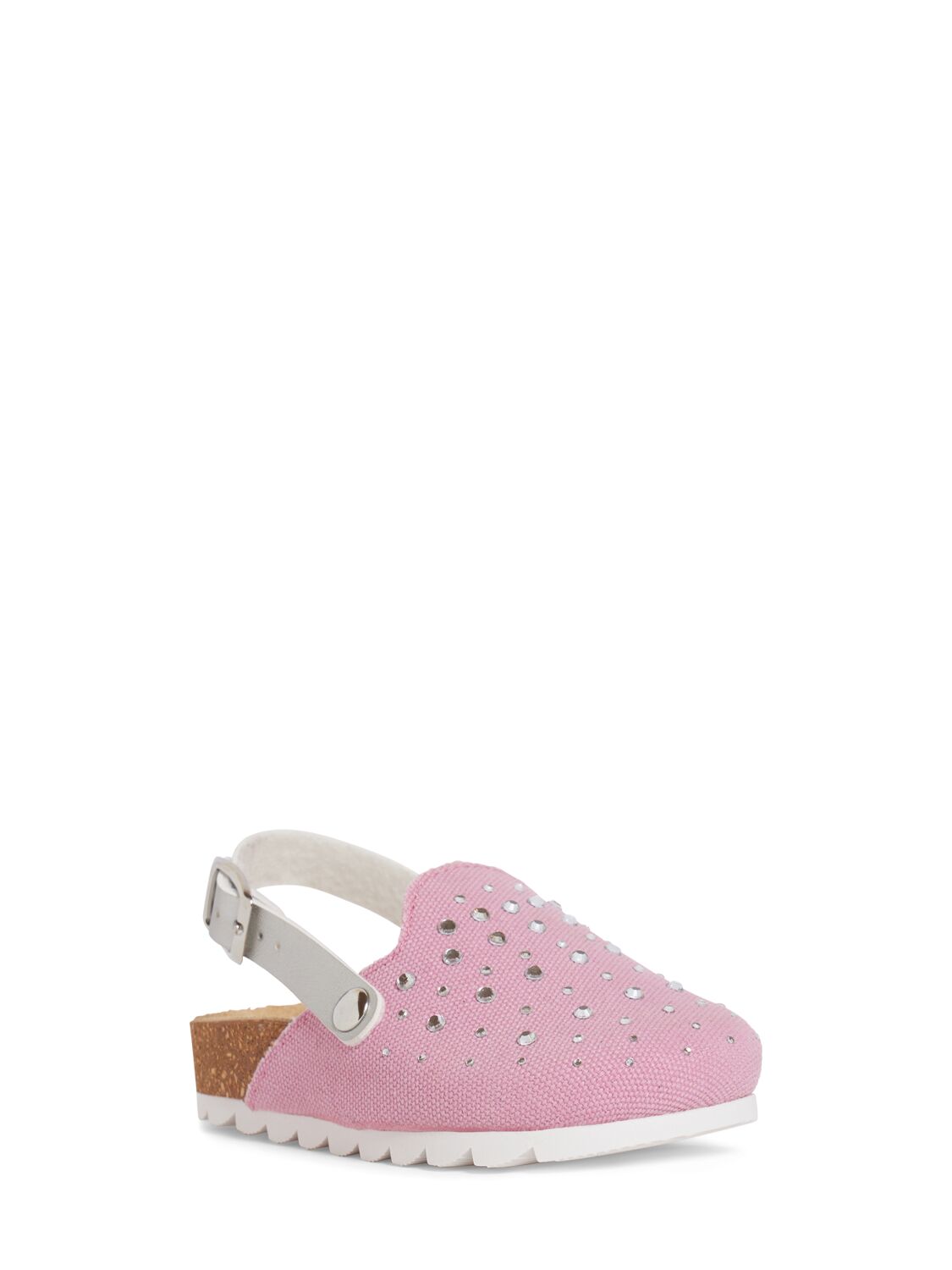 Shop Monnalisa Denim Sabot Sandals W/crystals In Pink