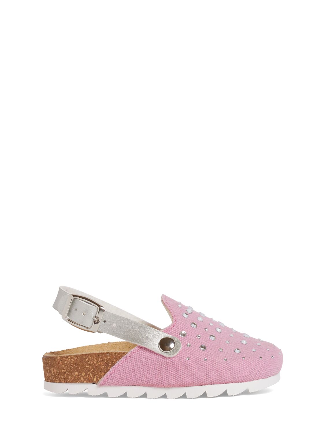 Shop Monnalisa Denim Sabot Sandals W/crystals In Pink