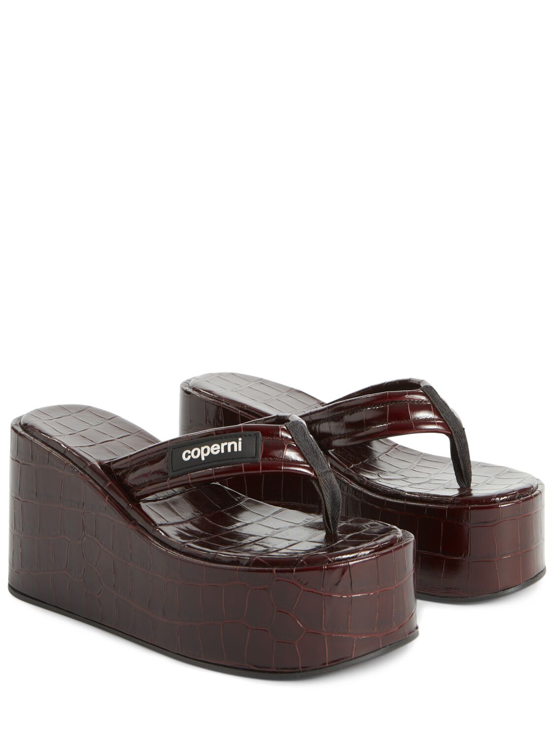 Shop Coperni 100mm Croc Embossed Wedge Sandals In Brown