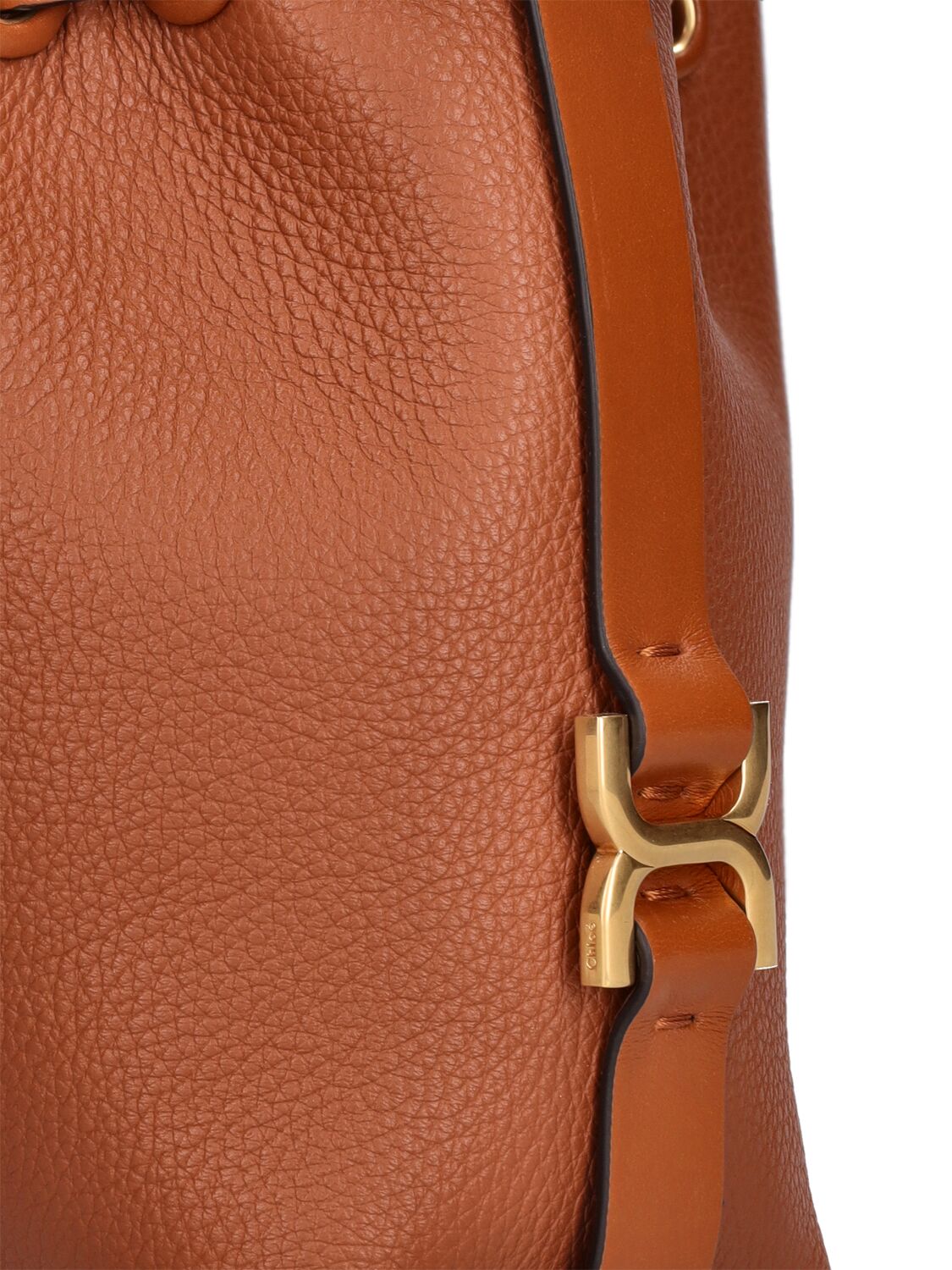 Shop Chloé Micro Marcie Bucket Leather Bag In Tan