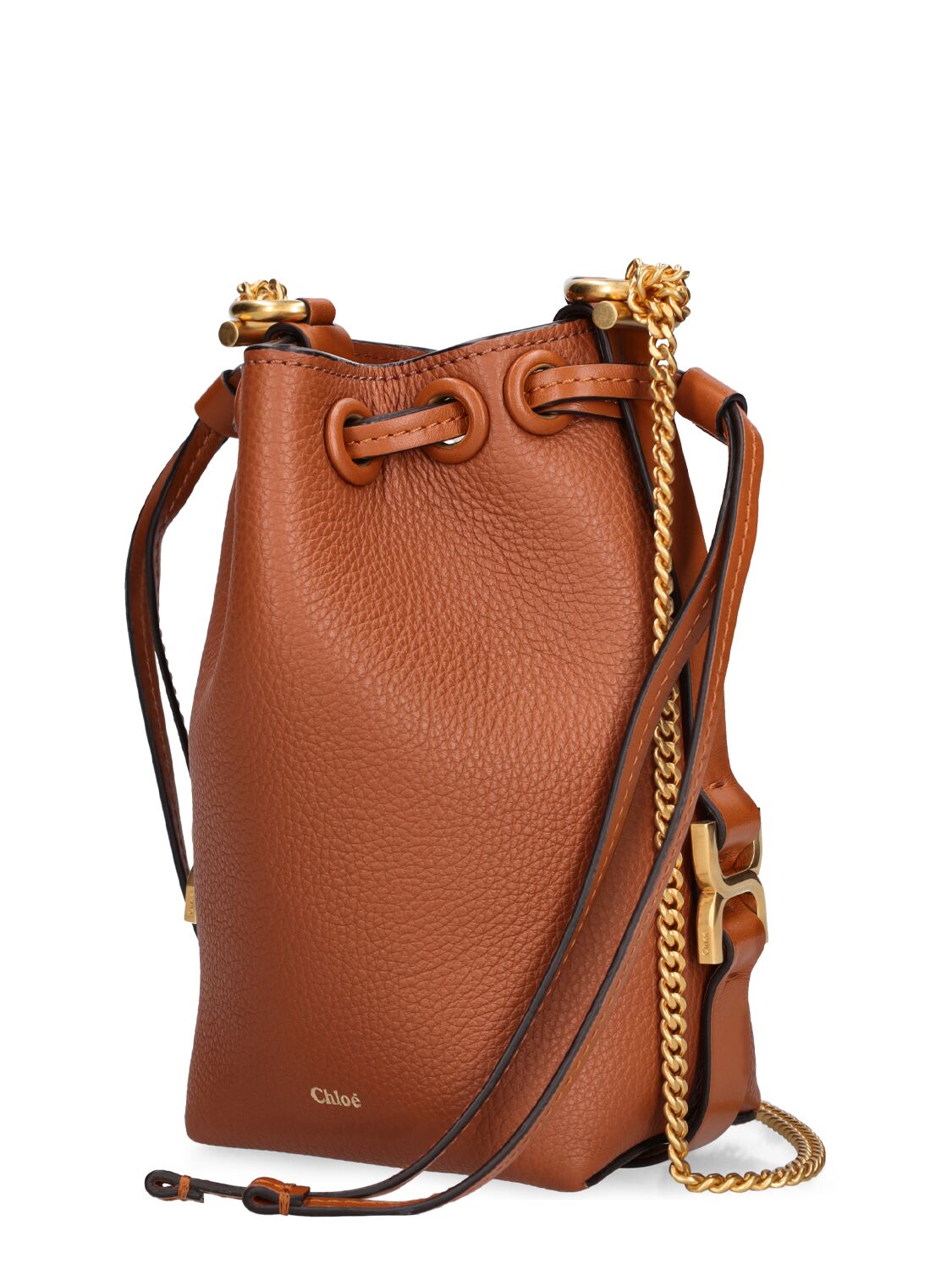 Shop Chloé Micro Marcie Bucket Leather Bag In Tan