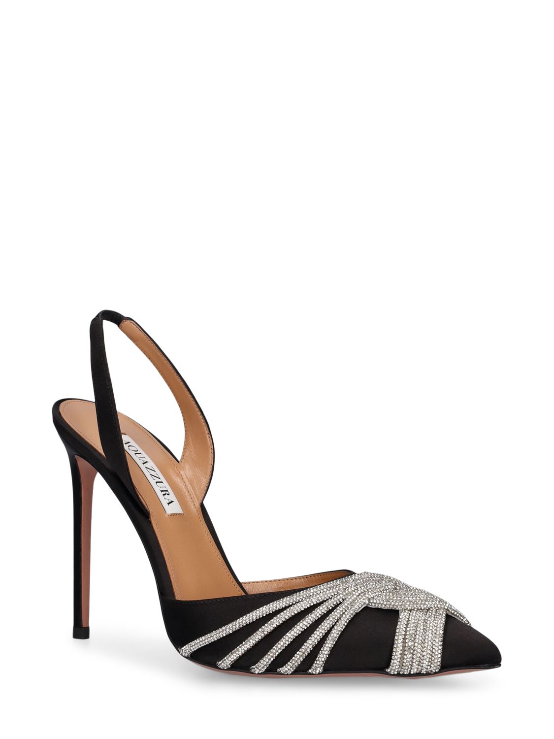 Aquazzura Gatsby 105 Crystal-embellished Satin Slingback Pumps In Black