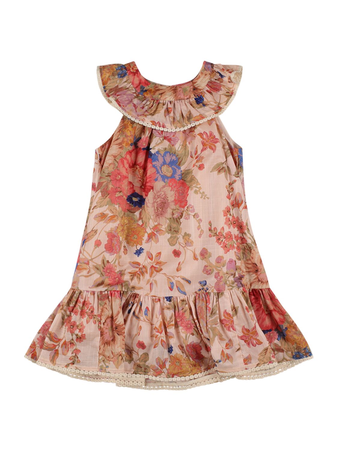 Zimmermann Kids' Floral Print Cotton Muslin Dress In Beige