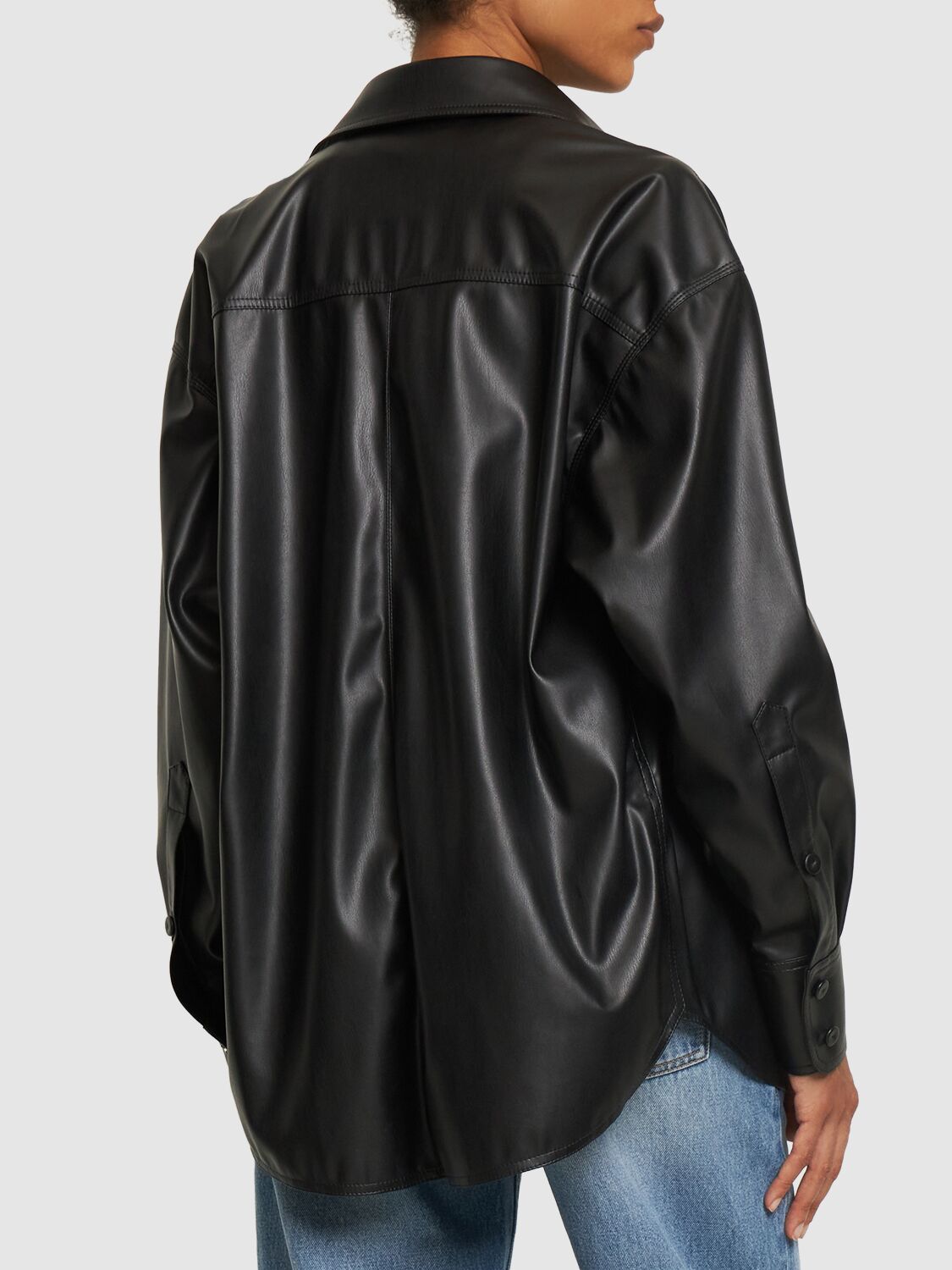 Shop Stella Mccartney Faux Leather Oversized Shirt In Black