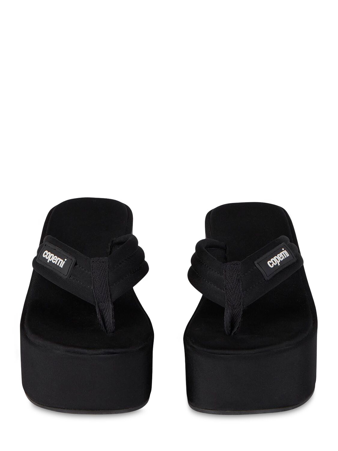 Shop Coperni 100mm Branded Wedge Sandals In Black