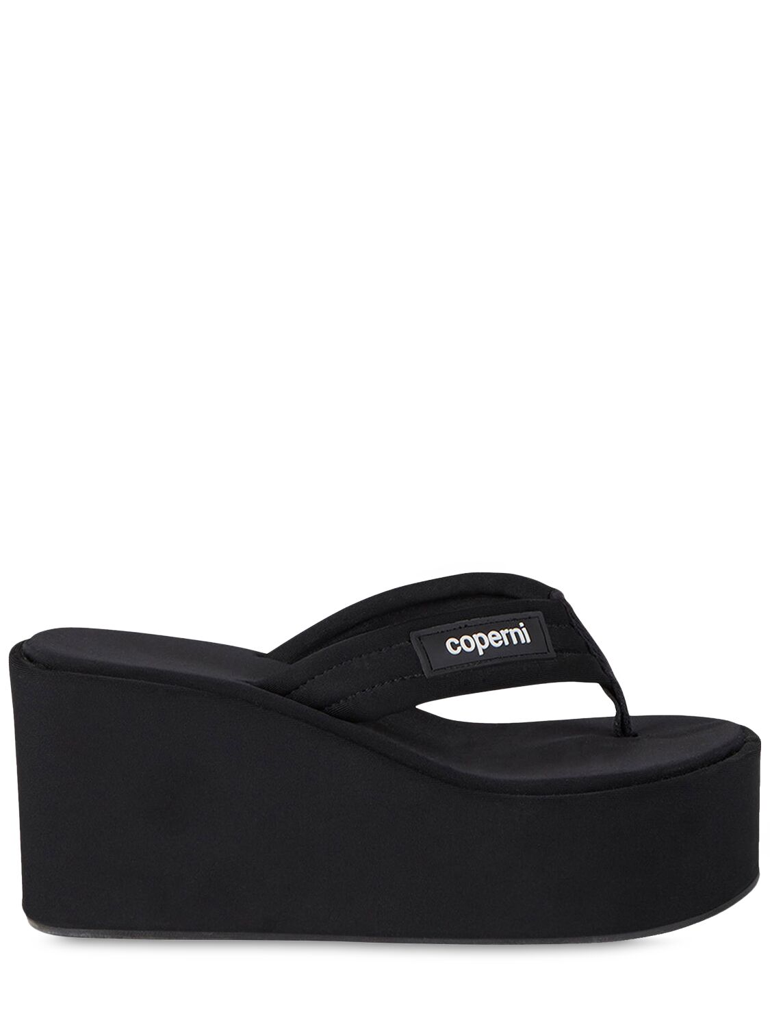 Shop Coperni 100mm Branded Wedge Sandals In Black