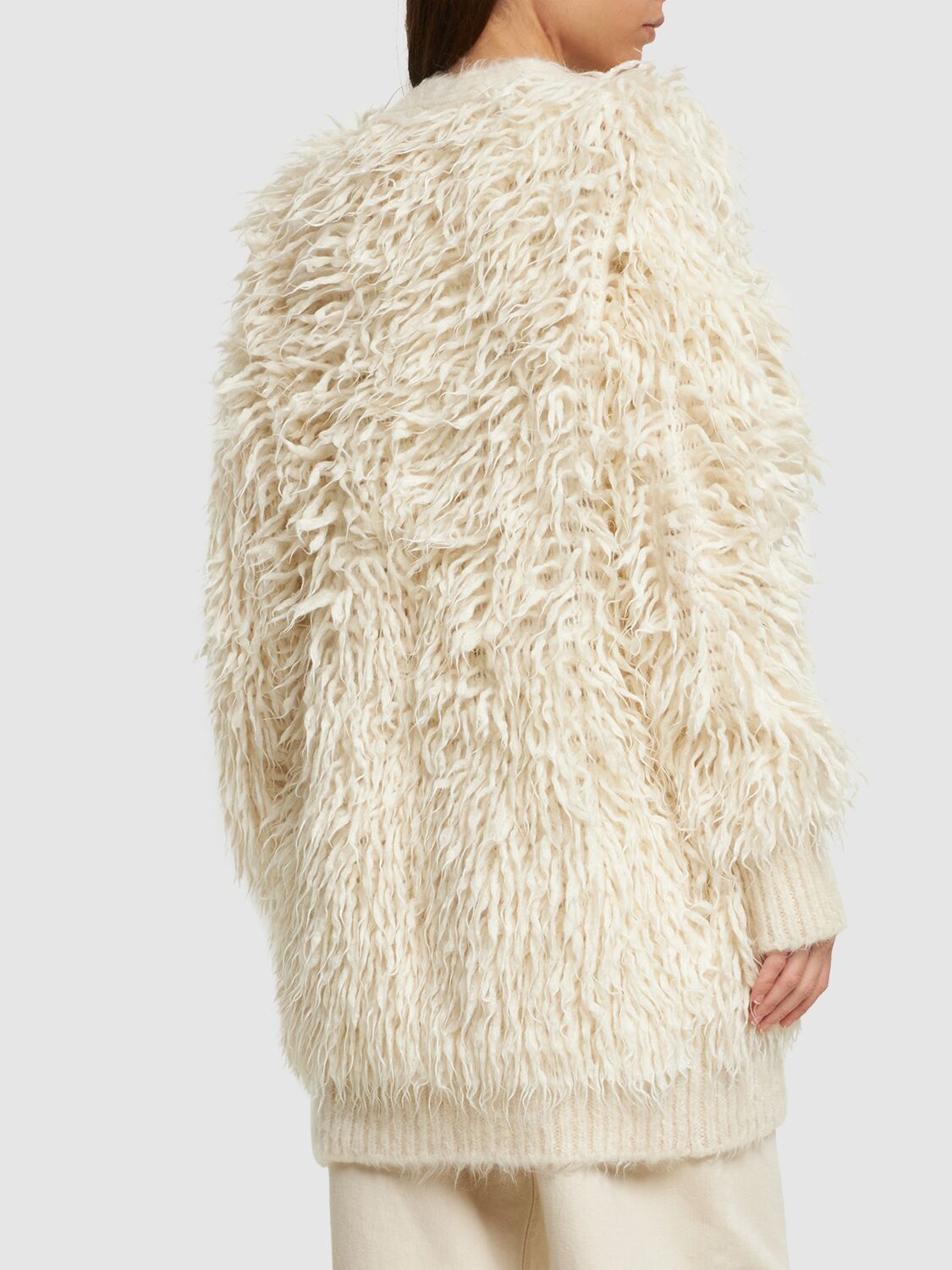 Shop Stella Mccartney Fluffy Long Sleeve Wool Knit Cardigan In Ivory