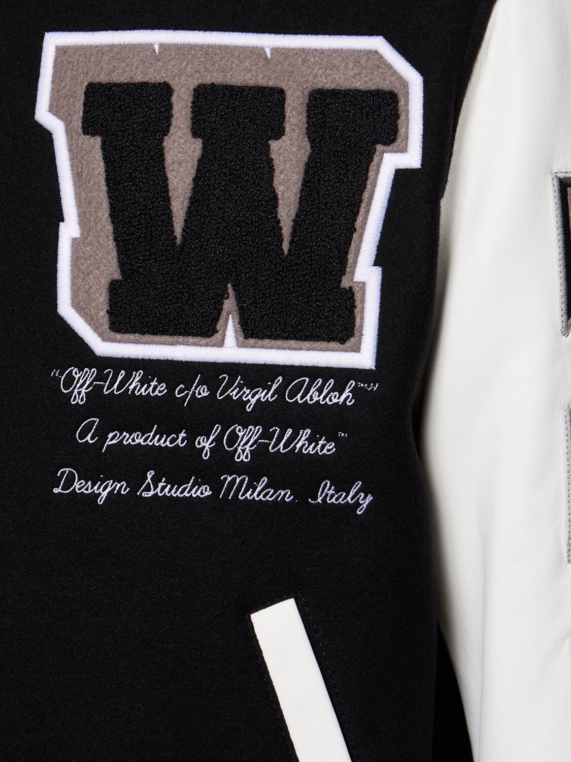 Shop Off-white Lea Wool Blend Varsity Jacket In Black,white