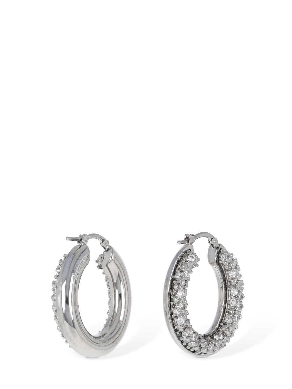 Shop Jil Sander Bc1 Hoop 5 Zircon Earrings In Silver