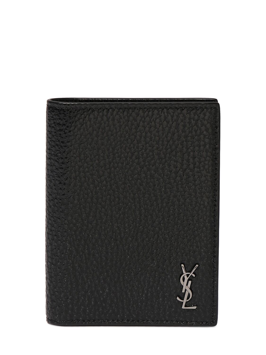 Shop Saint Laurent Tiny Cassandre Leather Card Wallet In Black