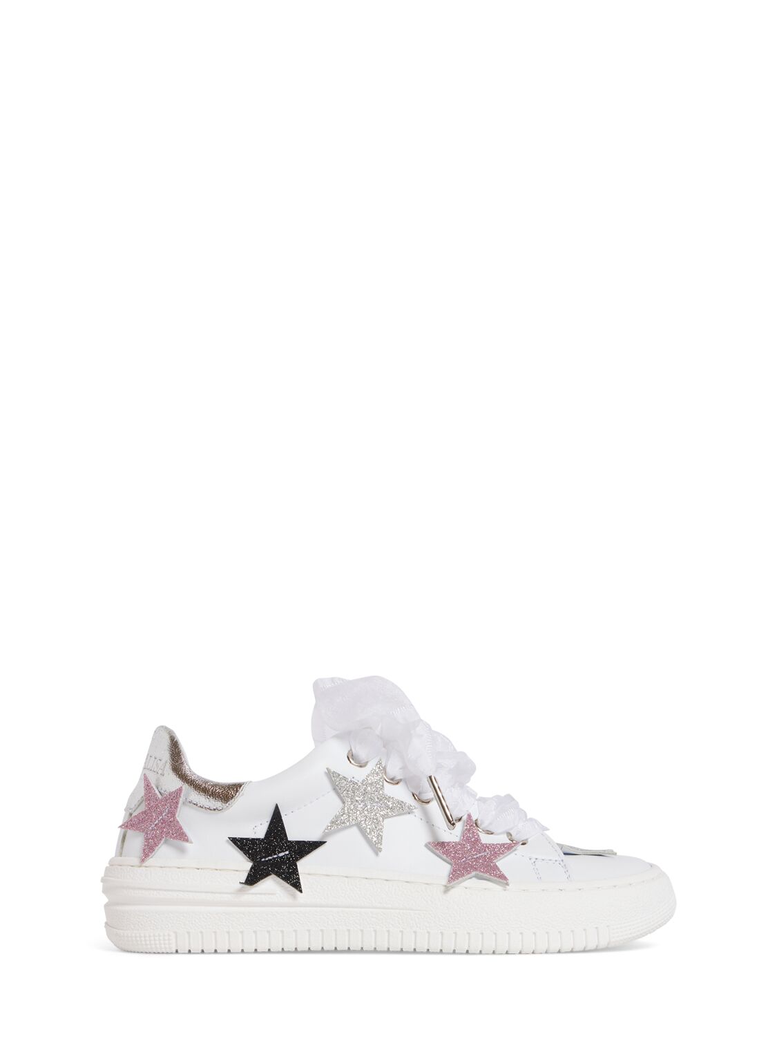 Monnalisa Kids' Embroidered Leather Sneakers In White