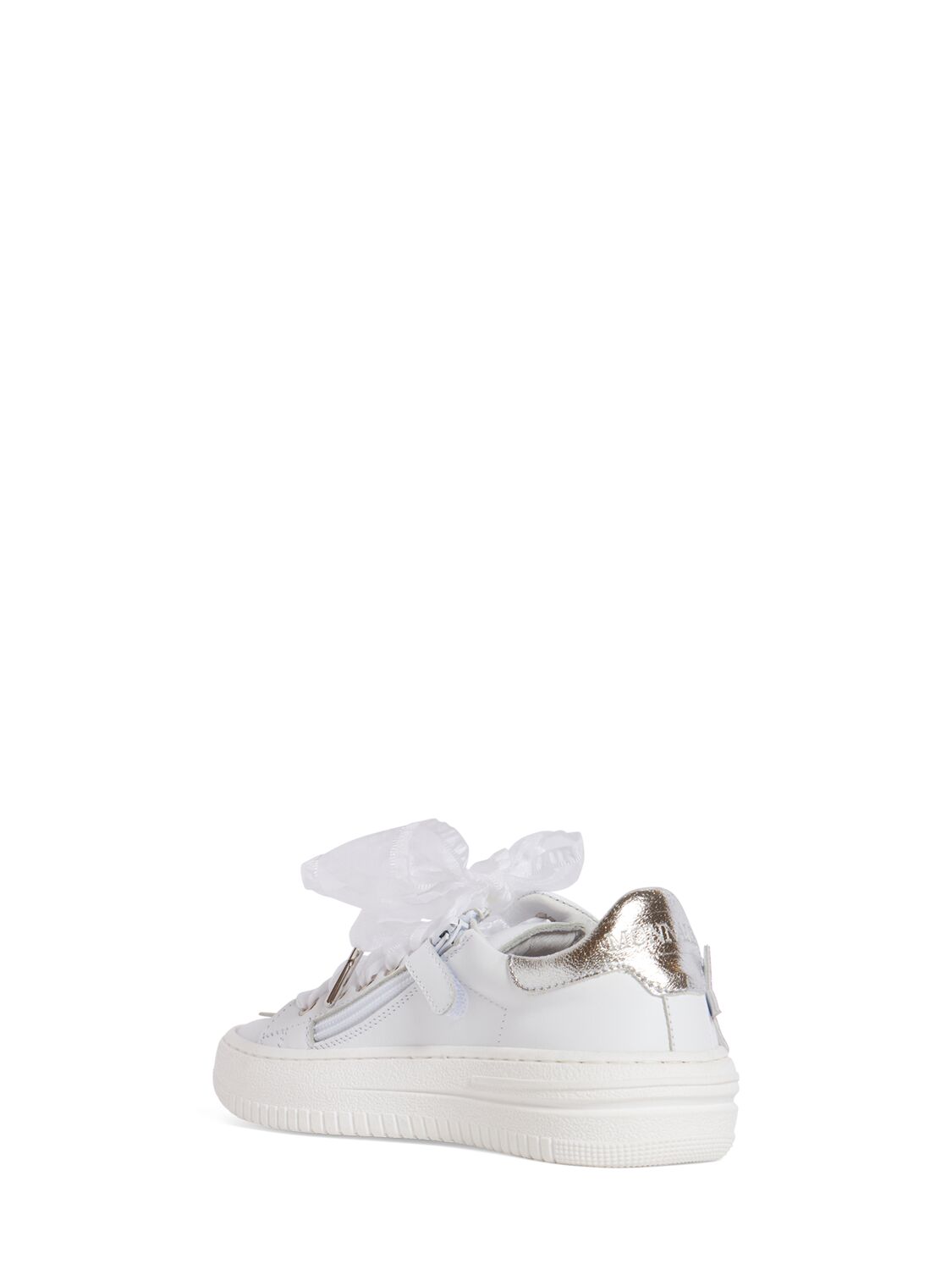 Shop Monnalisa Embroidered Leather Sneakers In White