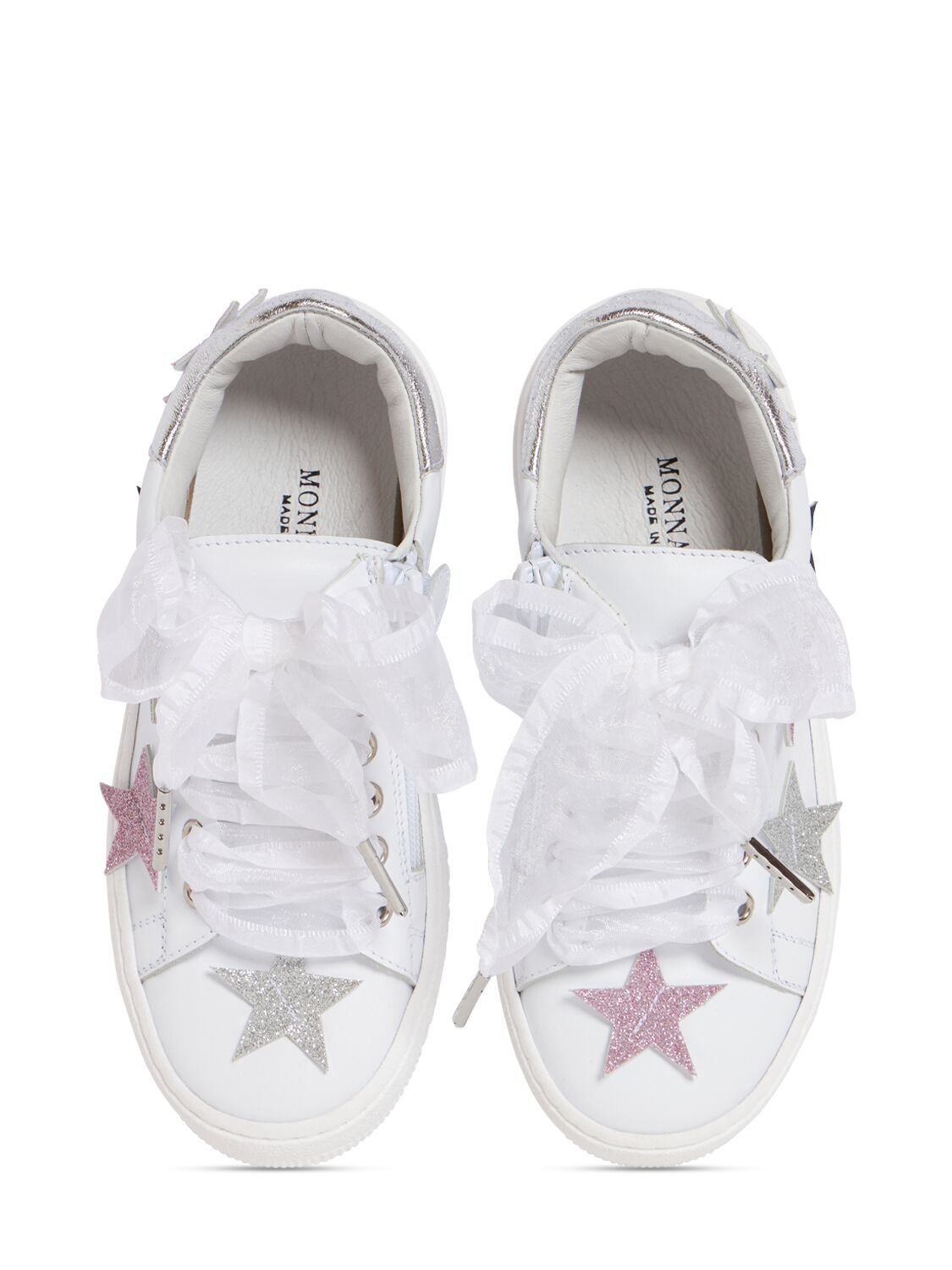 Shop Monnalisa Embroidered Leather Sneakers In White