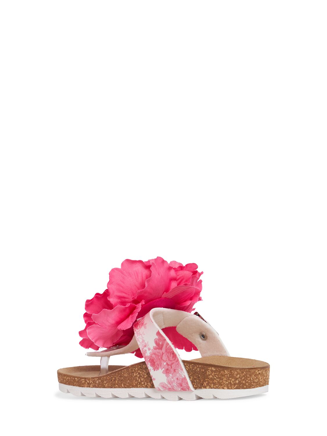 Shop Monnalisa Ramage Slide Sandals W/flower Appliqué In Beige,fuchsia