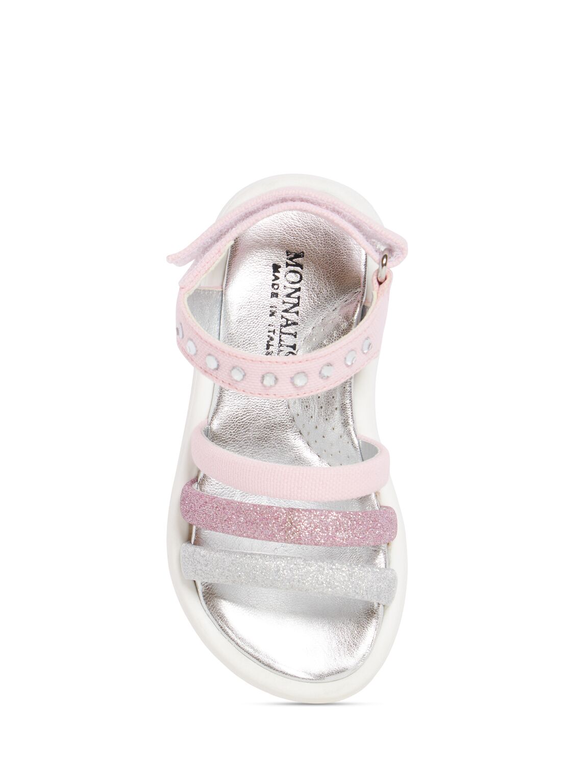 MONNALISA GLITTERED DENIM SANDALS 