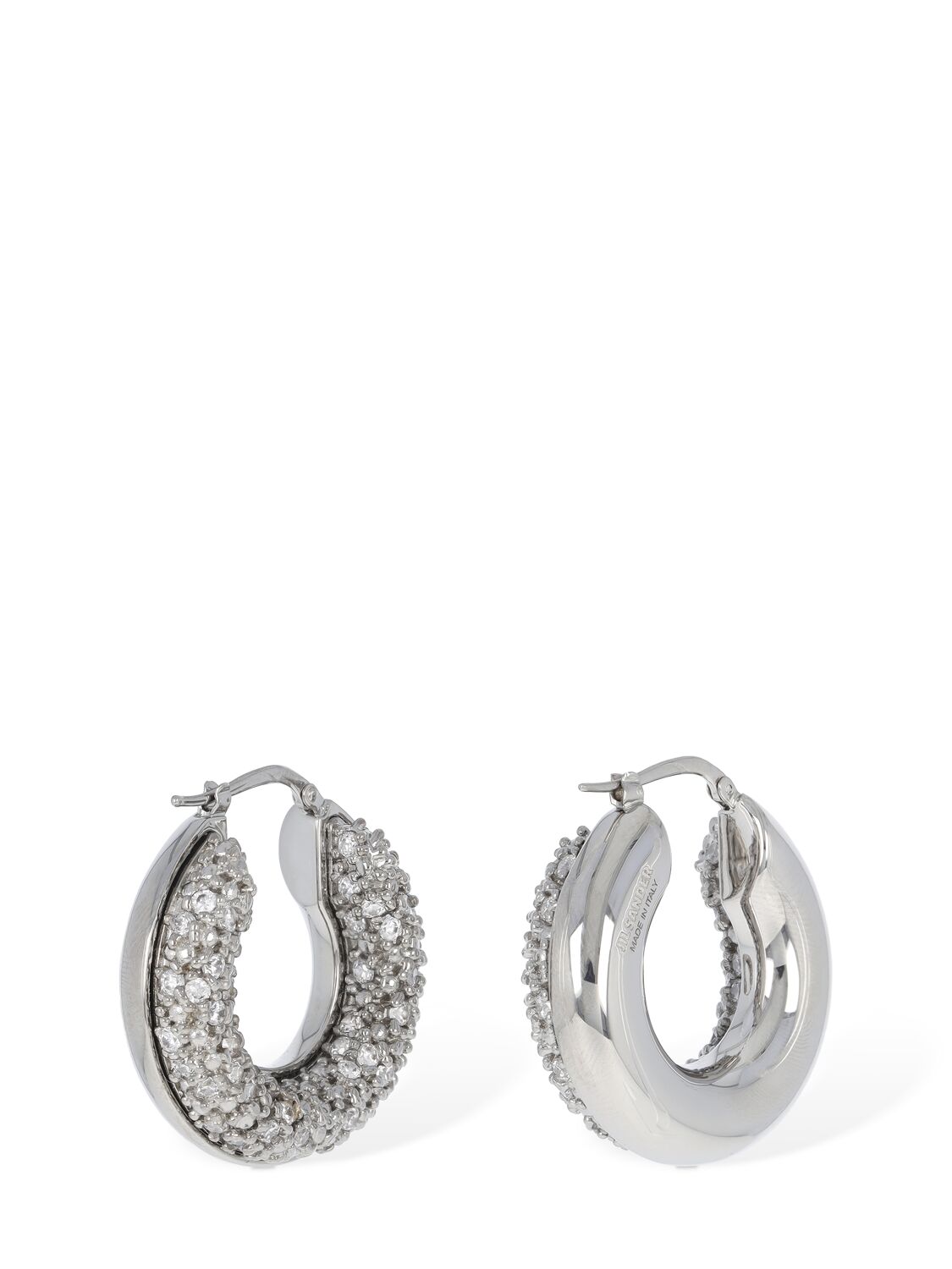 Shop Jil Sander Bc1 Hoop 3 Zircon Earrings In Silver