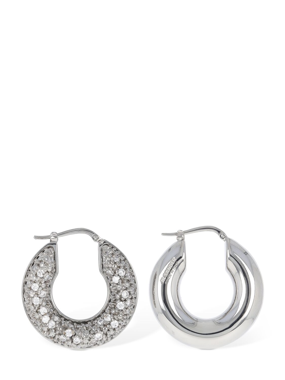 Jil Sander Bc1 Hoop 3 Zircon Earrings In Silver