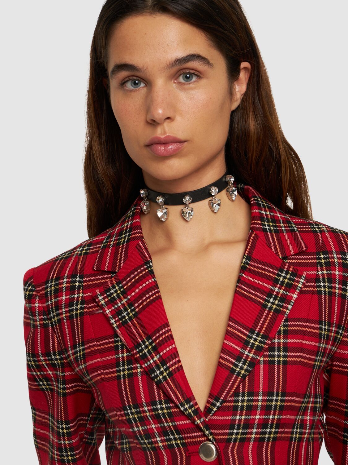 Shop Alessandra Rich Leather Choker W/ Heart Pendants In Black