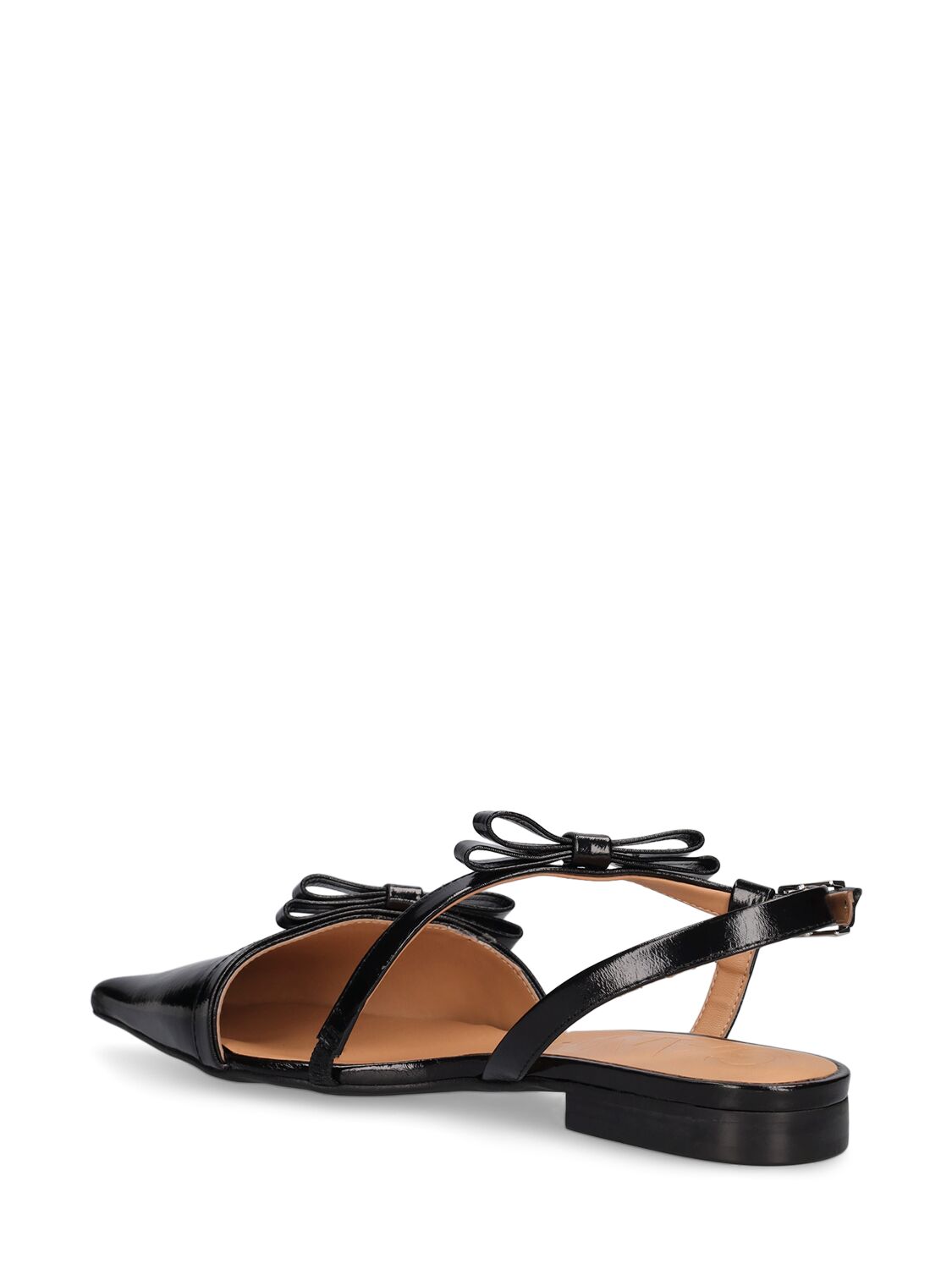 Ganni Multi Bow Pointy Cut Out Black Naplack Ballerinas In Schwarz