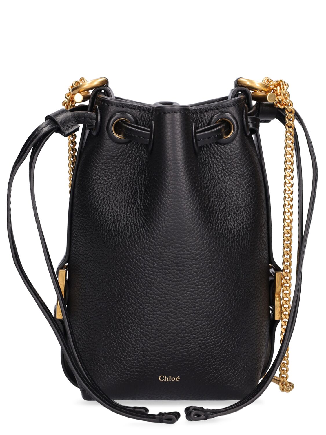 Chloé Micro Marcie Bucket Leather Bag In Black