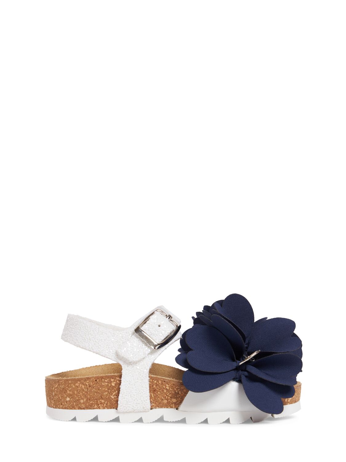 Monnalisa Kids' Sandals W/flower & Glitter In Navy,white