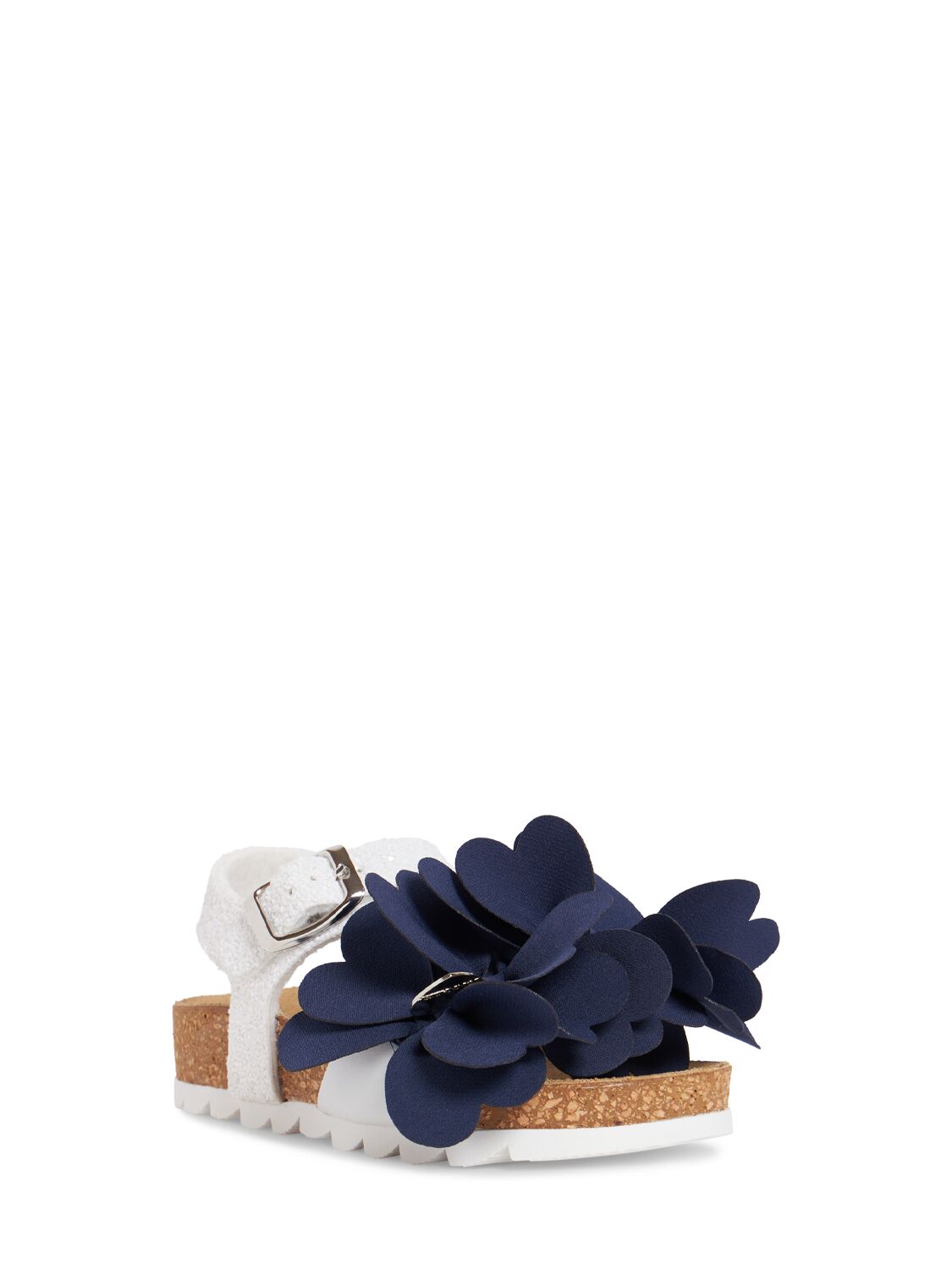 Shop Monnalisa Sandals W/flower & Glitter In Navy,white