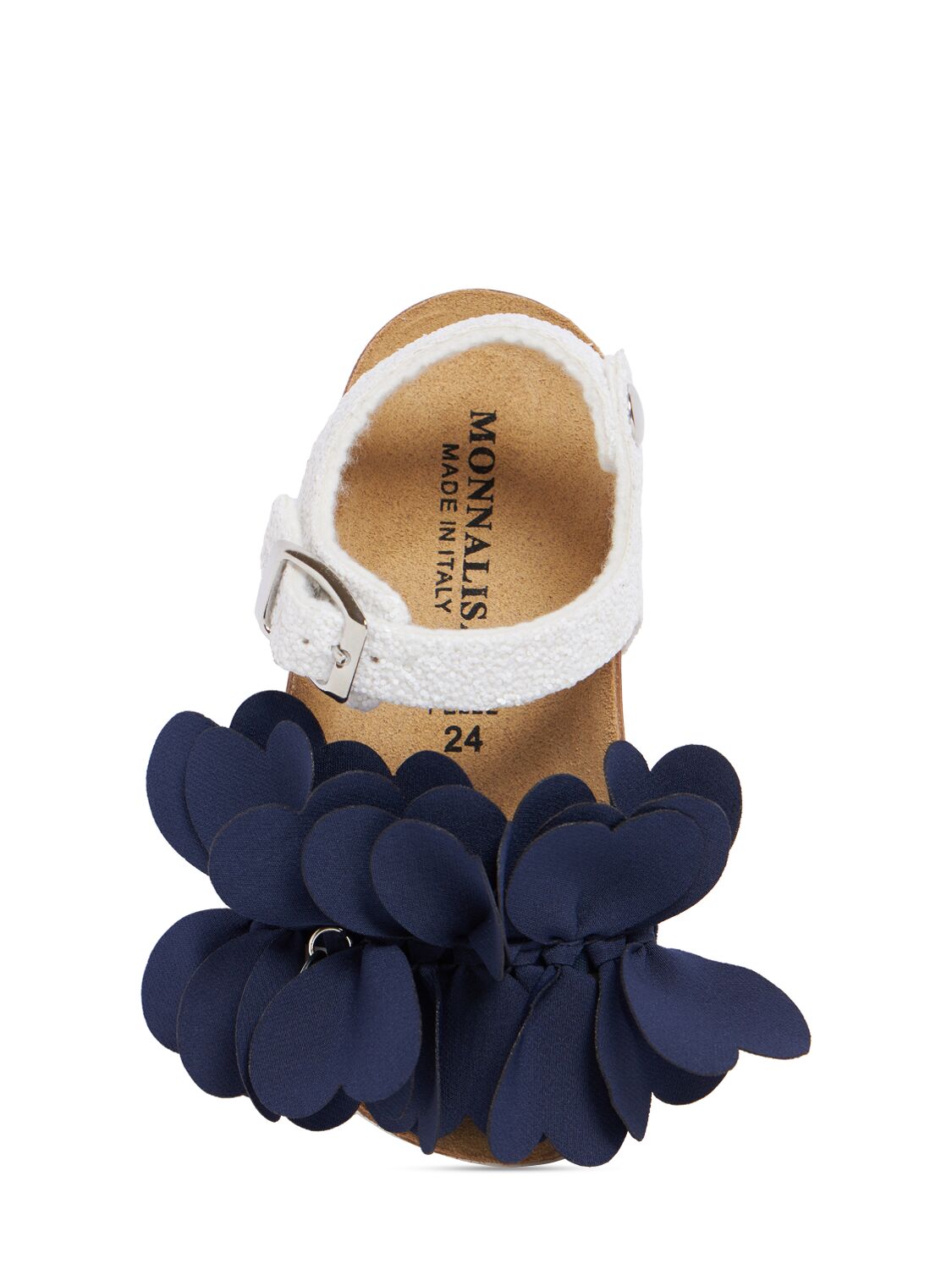 Shop Monnalisa Sandals W/flower & Glitter In Navy,white