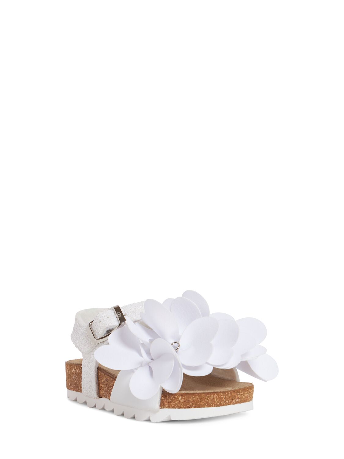 Shop Monnalisa Sandals W/flower & Glitter In White