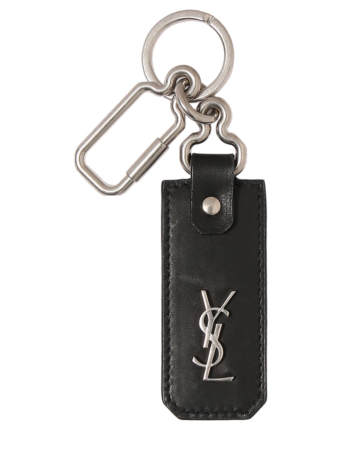 Saint Laurent Cassandre Monogram Leather Key Ring In Black