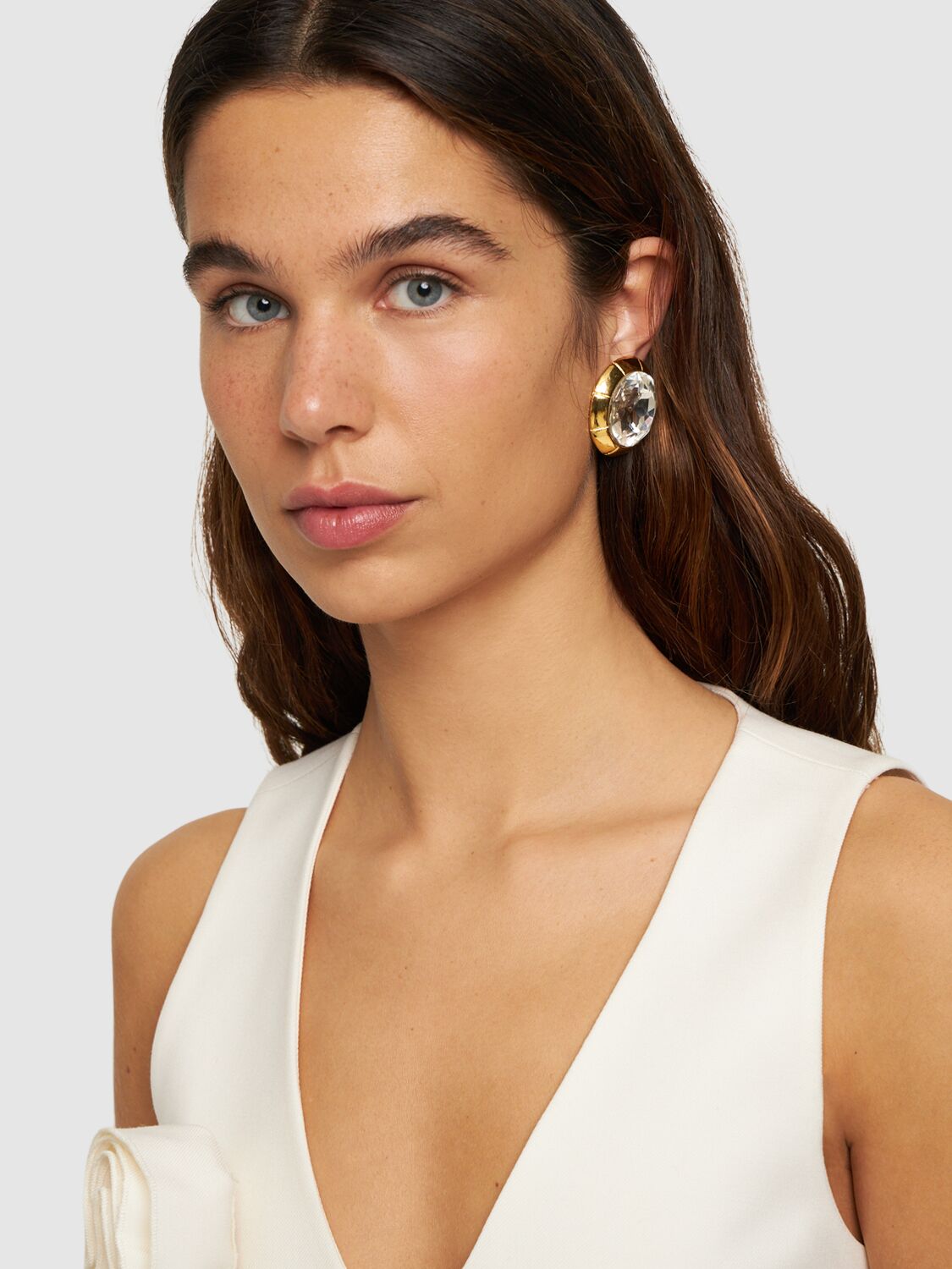 Shop Alessandra Rich Round Crystal Stud Earrings In Gold,crystal