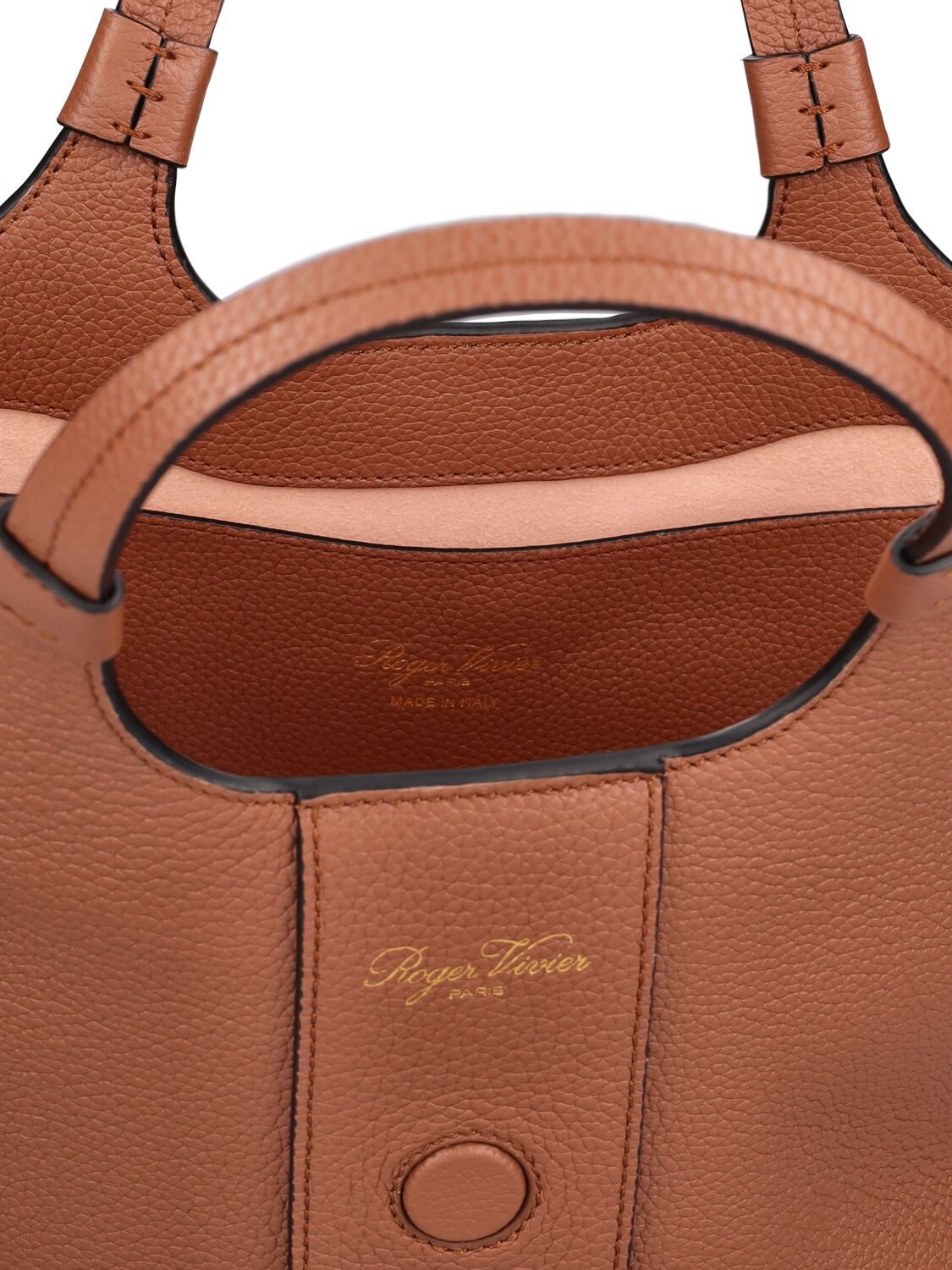 Shop Roger Vivier Mini Grand Vivier Choc Leather Bag In Cognac Scuro