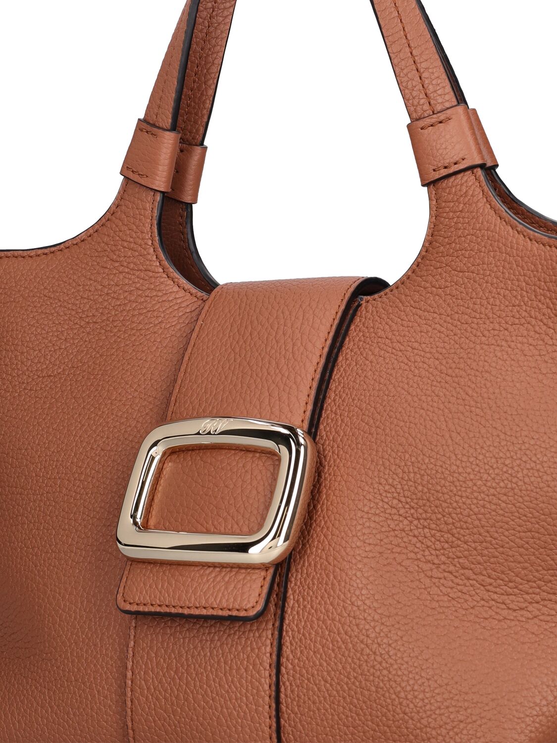 Shop Roger Vivier Mini Grand Vivier Choc Leather Bag In Cognac Scuro